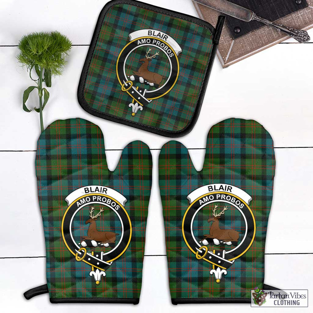 Blair Ancient Tartan Combo Oven Mitt & Pot-Holder with Family Crest Combo 1 Oven Mitt & 1 Pot-Holder Black - Tartan Vibes Clothing