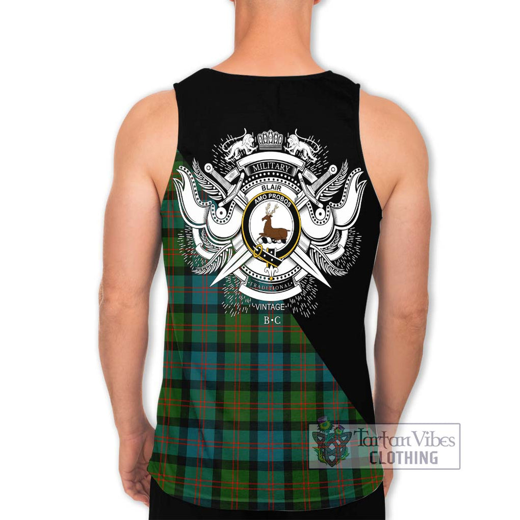 Blair Ancient Tartan Men's Tank Top with Family Crest and Military Logo Style - Tartanvibesclothing Shop