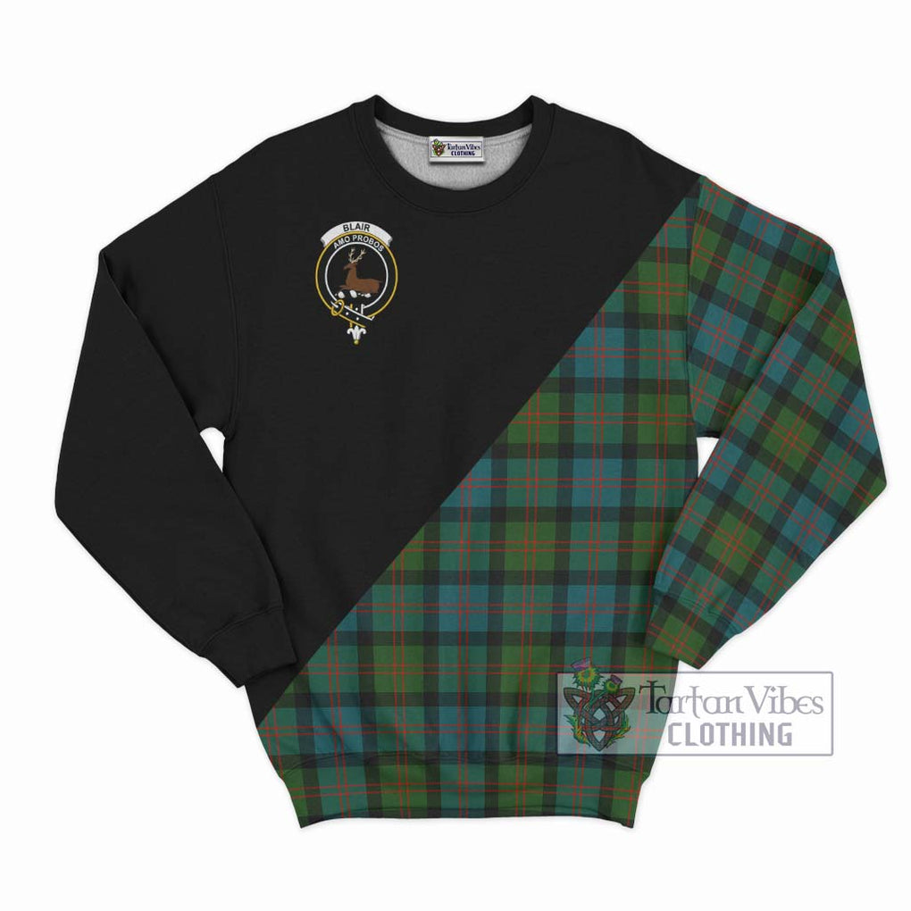 Blair Ancient Tartan Sweatshirt with Family Crest and Military Logo Style - Tartanvibesclothing Shop