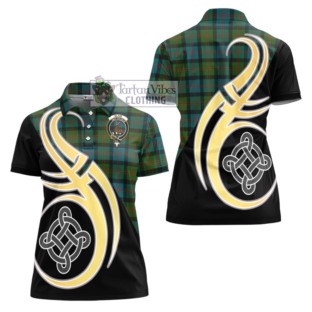 Blair Ancient Tartan Women's Polo Shirt with Family Crest and Celtic Symbol Style - Tartan Vibes Clothing