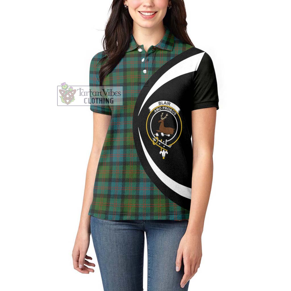 Blair Ancient Tartan Women's Polo Shirt with Family Crest Circle Style - Tartan Vibes Clothing