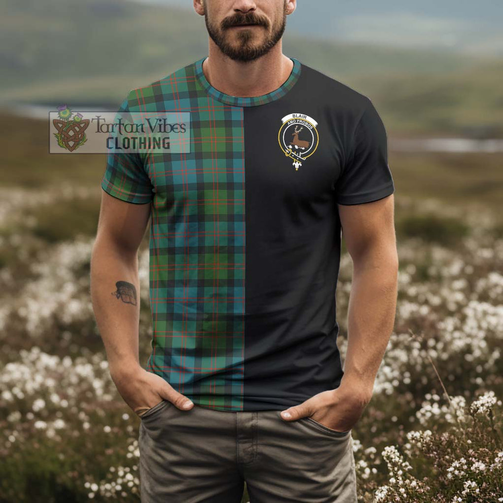 Blair Ancient Tartan T-Shirt with Family Crest and Half Of Me Style - Tartanvibesclothing Shop