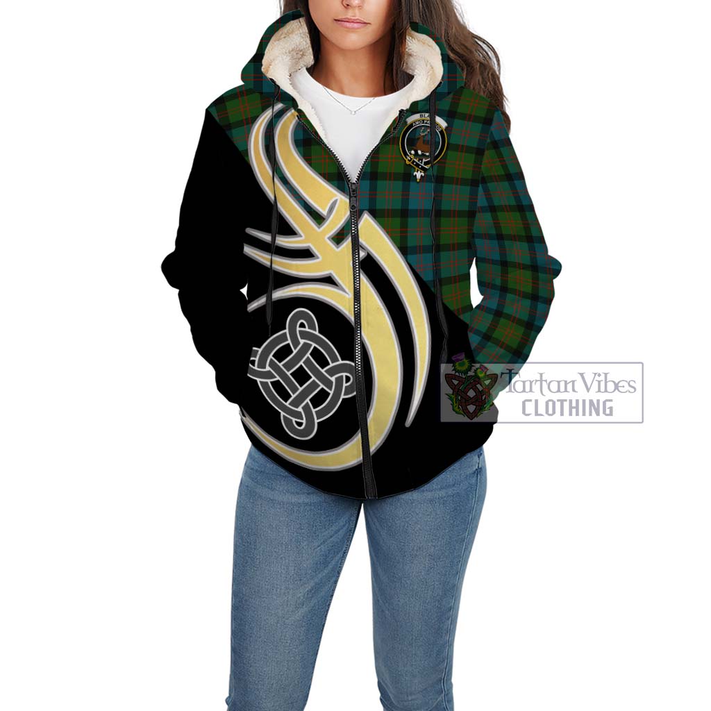 Blair Ancient Tartan Sherpa Hoodie with Family Crest and Celtic Symbol Style Unisex - Tartan Vibes Clothing