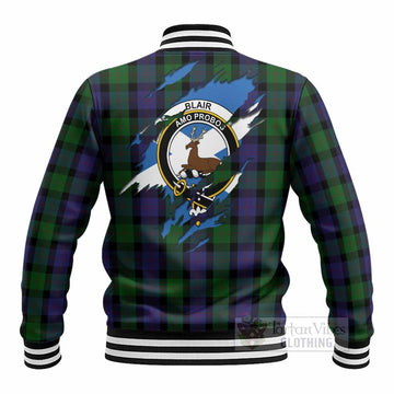 Blair Clan Crest In Me Tartan Baseball Jacket Scotland Flag Style