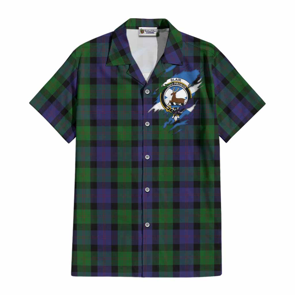 Blair Clan Crest In Me Tartan Cotton Hawaiian Shirt Scotland Flag Style