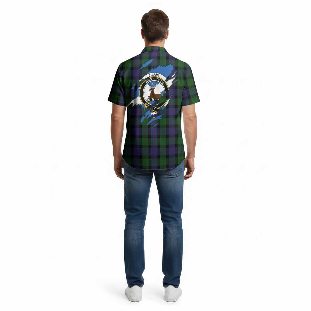 Blair Clan Crest In Me Tartan Cotton Hawaiian Shirt Scotland Flag Style