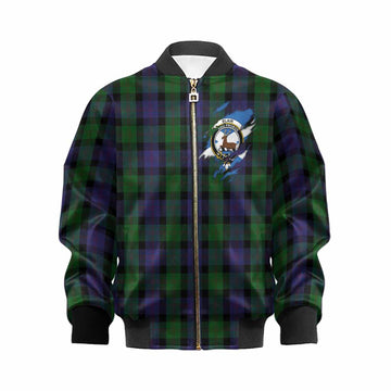 Blair Clan Crest In Me Tartan Kid Bomber Jacket Scotland Flag Style