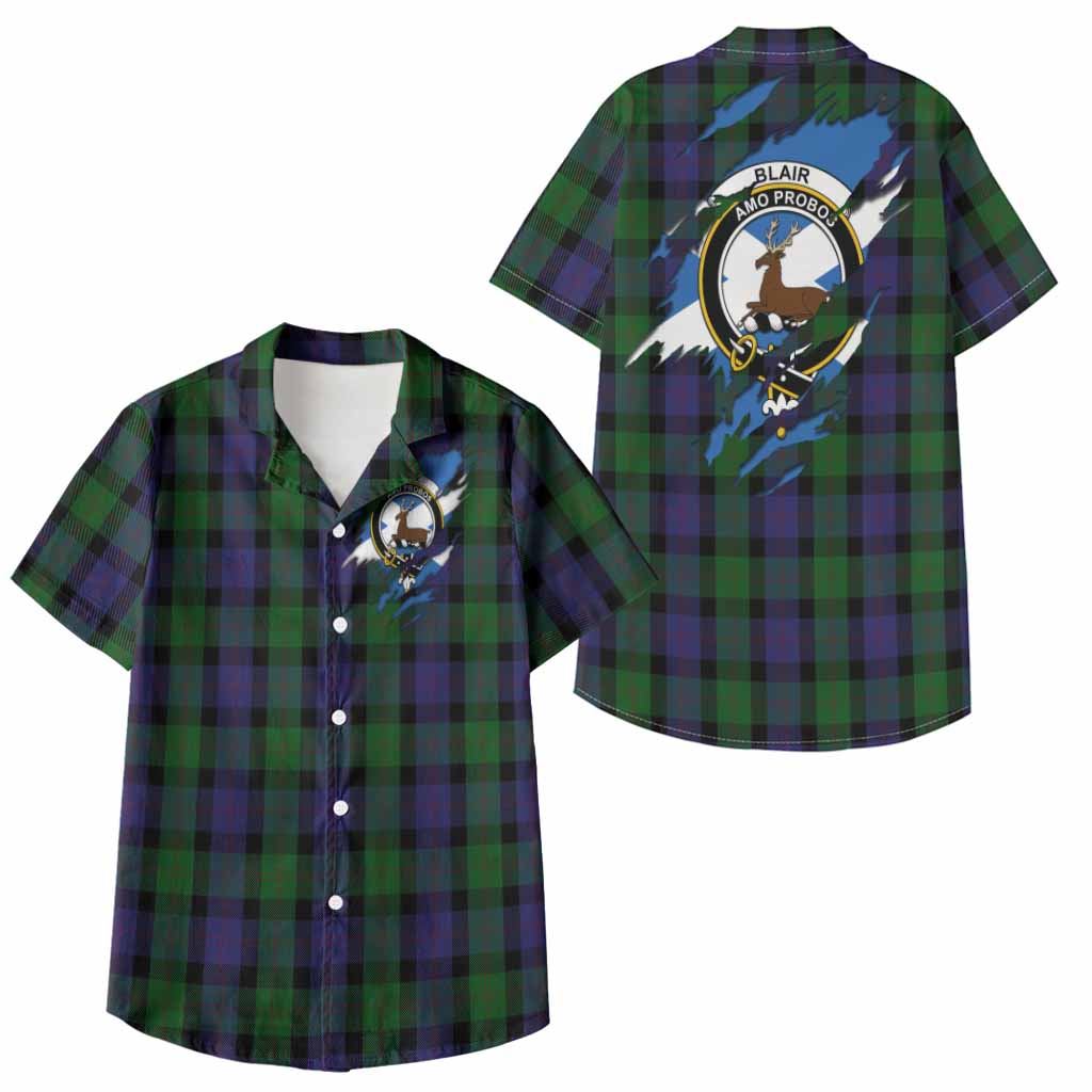 Blair Clan Crest In Me Tartan Kid Hawaiian Shirt Scotland Flag Style