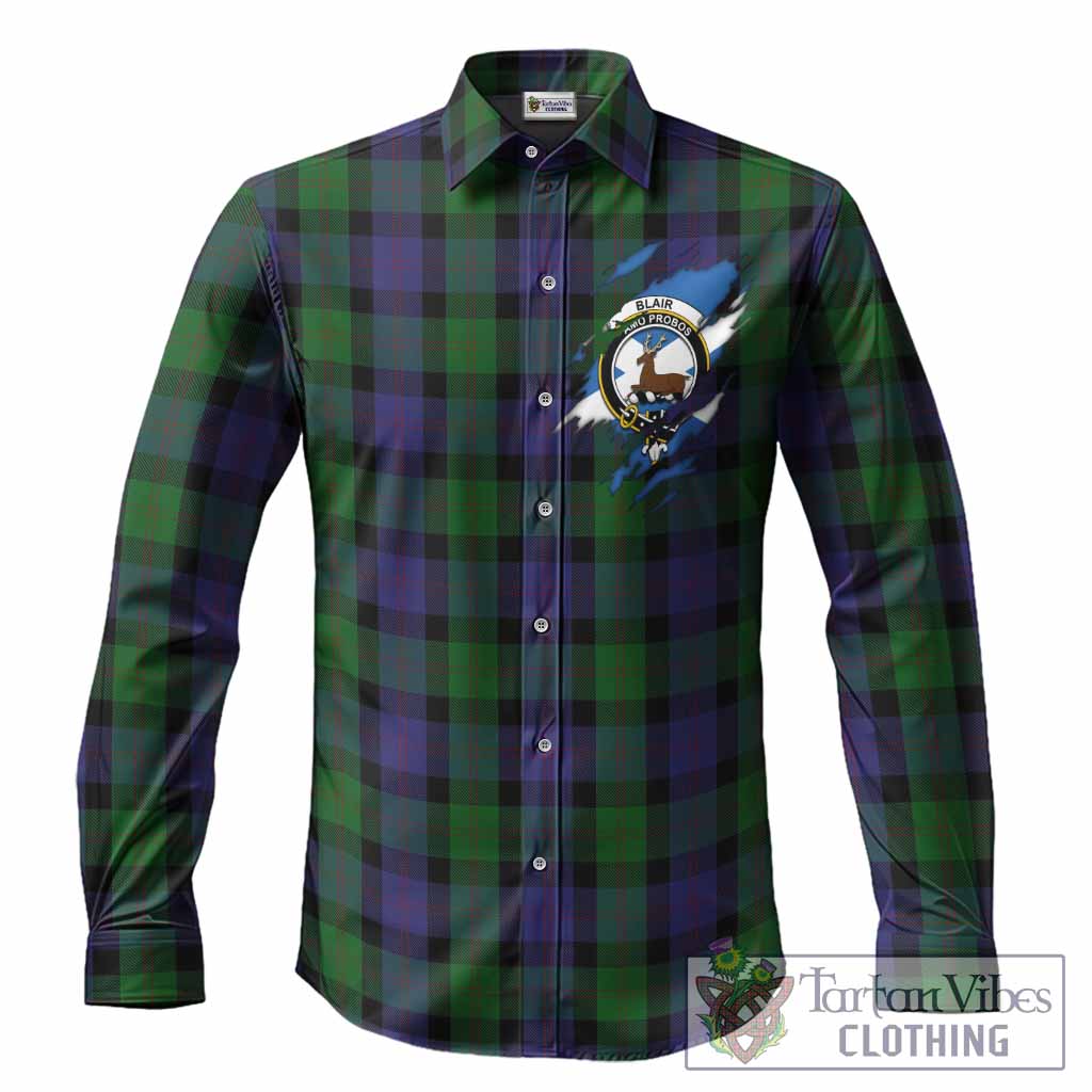 Blair Clan Crest In Me Tartan Long Sleeve Button Shirts Scotland Flag Style