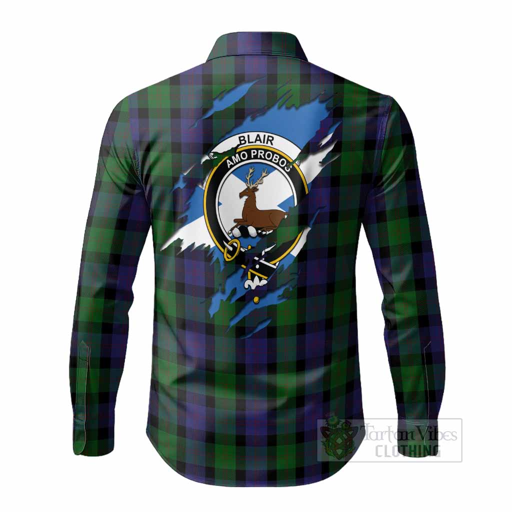 Blair Clan Crest In Me Tartan Long Sleeve Button Shirts Scotland Flag Style