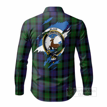 Blair Clan Crest In Me Tartan Long Sleeve Button Shirts Scotland Flag Style