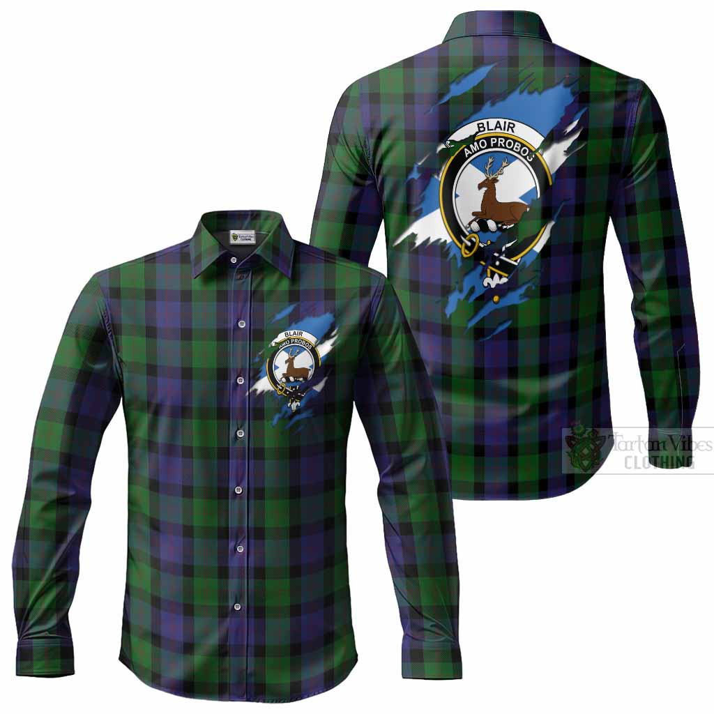 Blair Clan Crest In Me Tartan Long Sleeve Button Shirts Scotland Flag Style