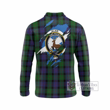 Blair Clan Crest In Me Tartan Long Sleeve Polo Shirt Scotland Flag Style