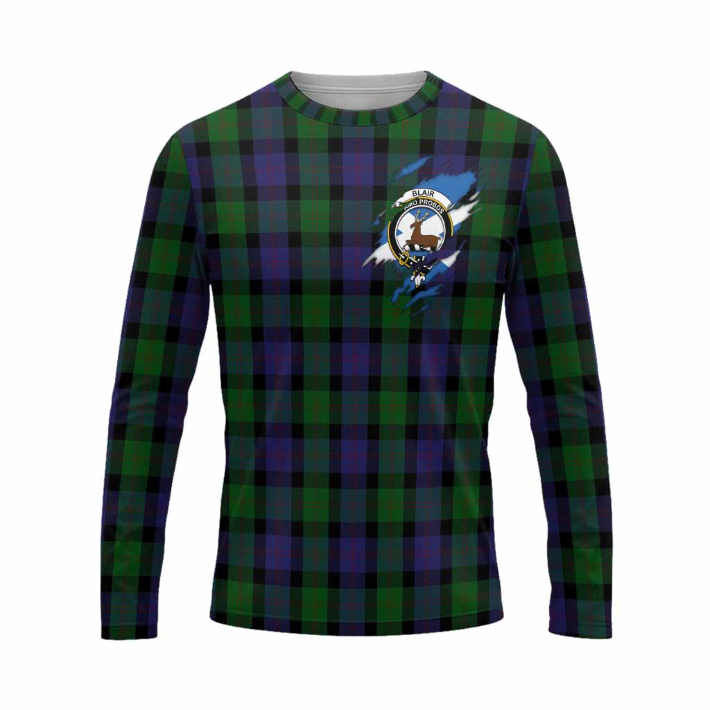 Blair Clan Crest In Me Tartan Long Sleeve T-Shirt Scotland Flag Style