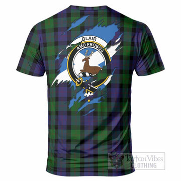 Blair Clan Crest In Me Tartan T-Shirt Scotland Flag Style
