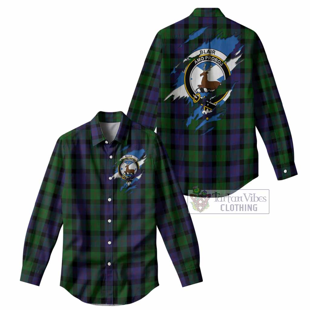 Blair Clan Crest In Me Tartan Women Casual Shirt Scotland Flag Style