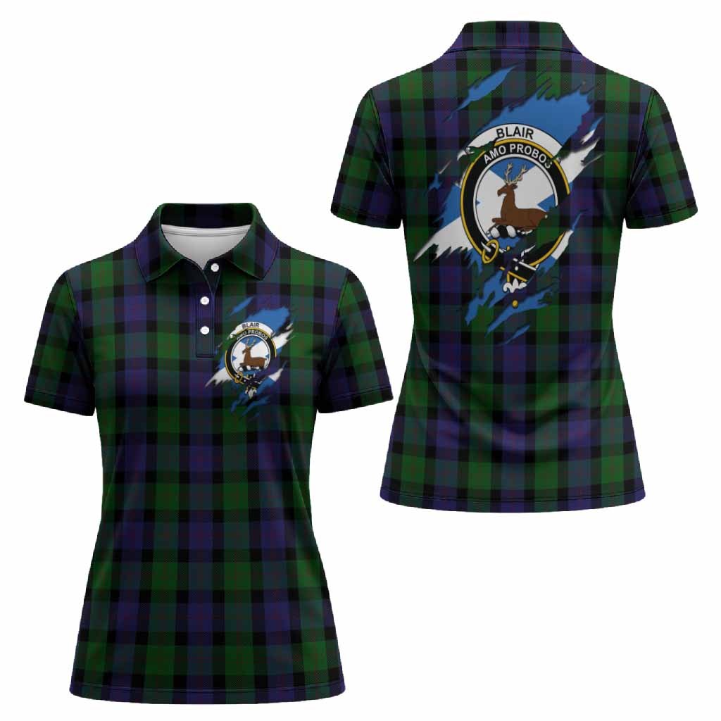 Blair Clan Crest In Me Tartan Women Polo Shirt Scotland Flag Style
