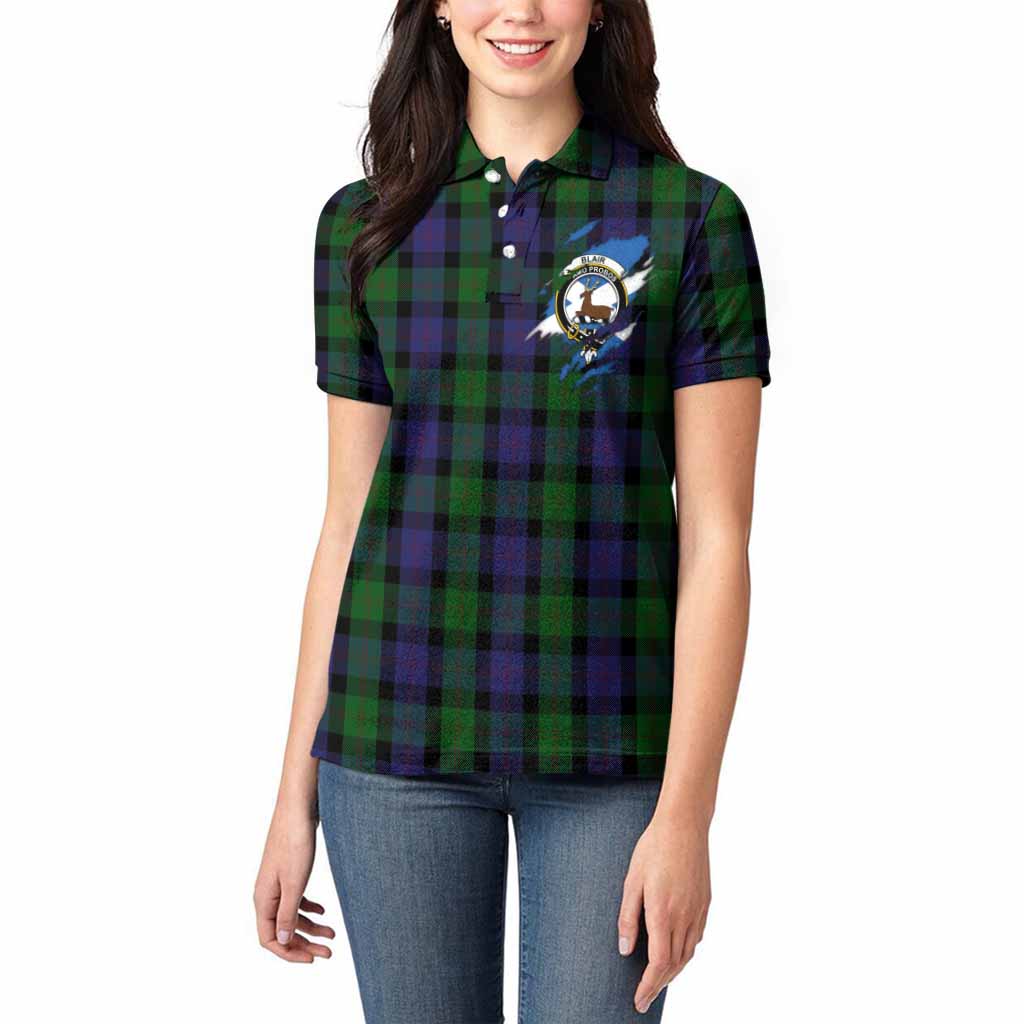 Blair Clan Crest In Me Tartan Women Polo Shirt Scotland Flag Style