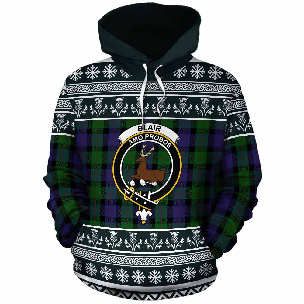 Blair Clan Tartan Christmas Cotton Hoodie with Family Crest - Tartan Vibes Clothing