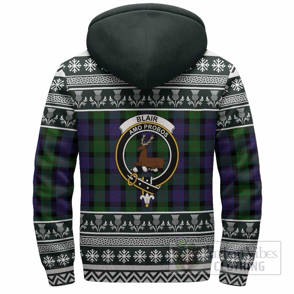Blair Clan Tartan Christmas Fleece Hoodie with Family Crest - Tartan Vibes Clothing
