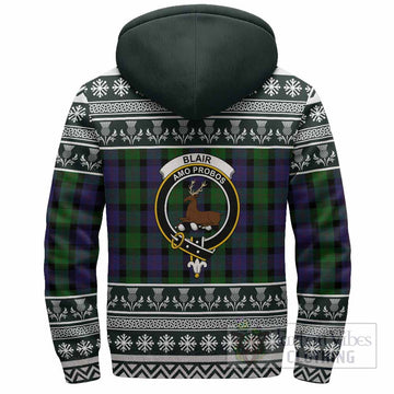 Blair Clan Tartan Christmas Fleece Hoodie with Family Crest