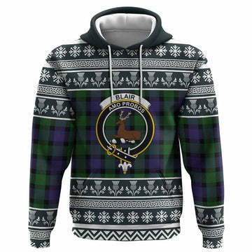 Blair Clan Tartan Christmas Hoodie with Family Crest