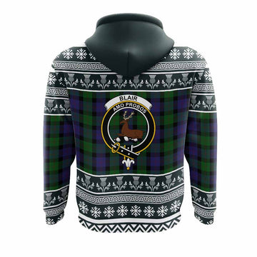 Blair Clan Tartan Christmas Hoodie with Family Crest