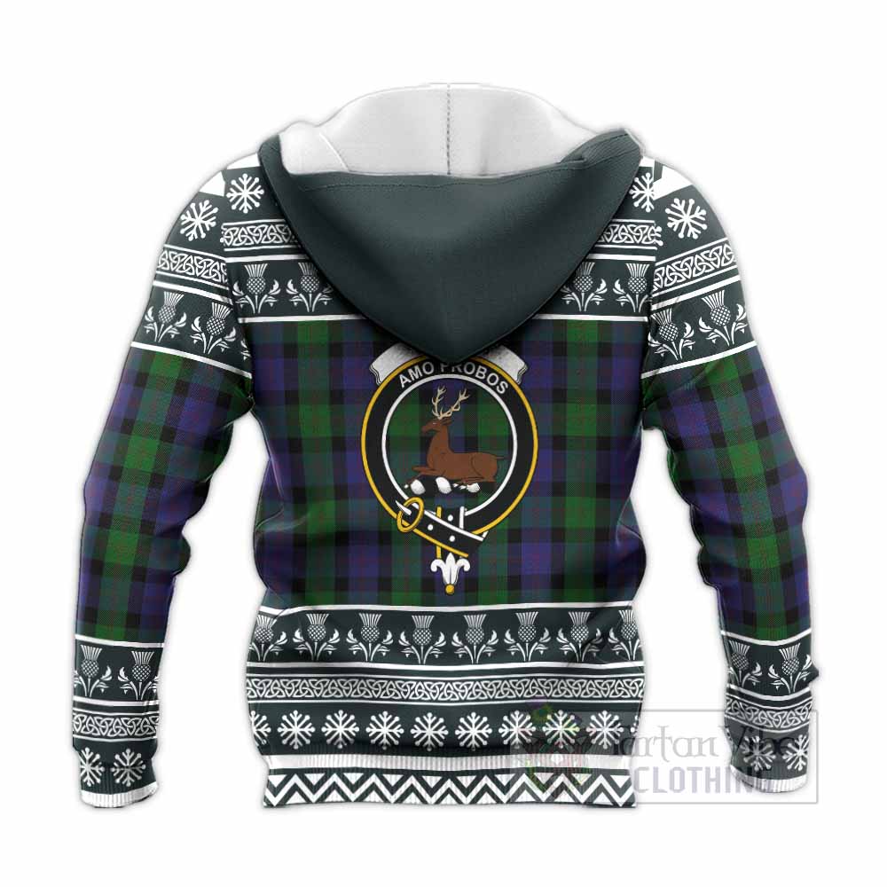 Blair Clan Tartan Christmas Knitted Hoodie with Family Crest - Tartan Vibes Clothing