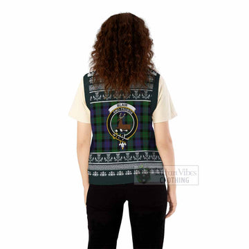 Blair Clan Tartan Christmas Knitted V-Neck Vest with Family Crest