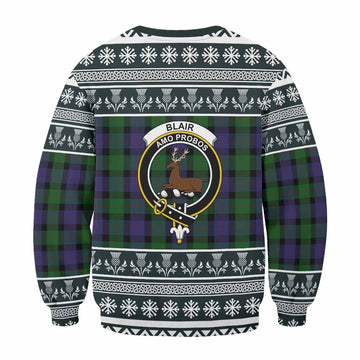 Blair Clan Tartan Christmas Sweatshirt with Family Crest