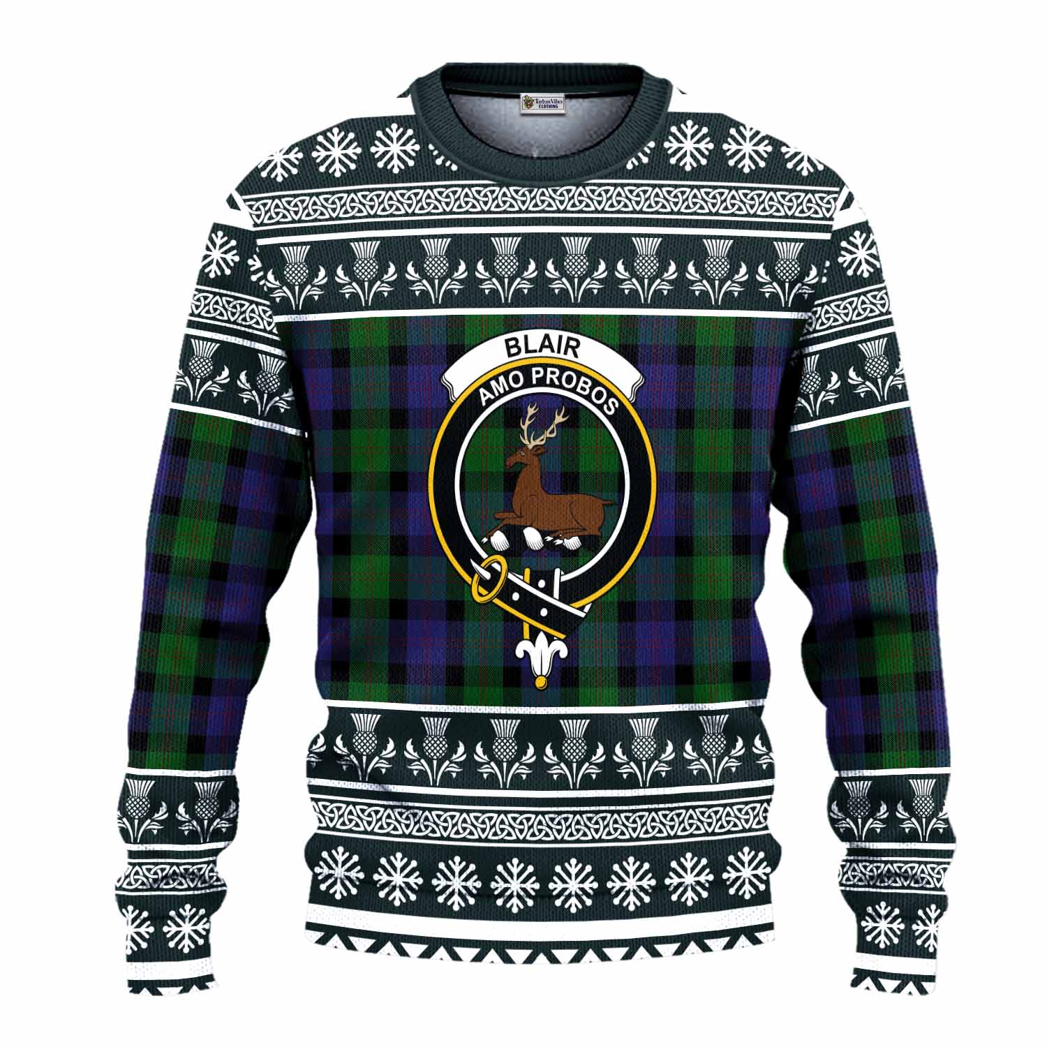 Blair Clan Tartan Christmas Ugly Sweater with Family Crest - Tartan Vibes Clothing