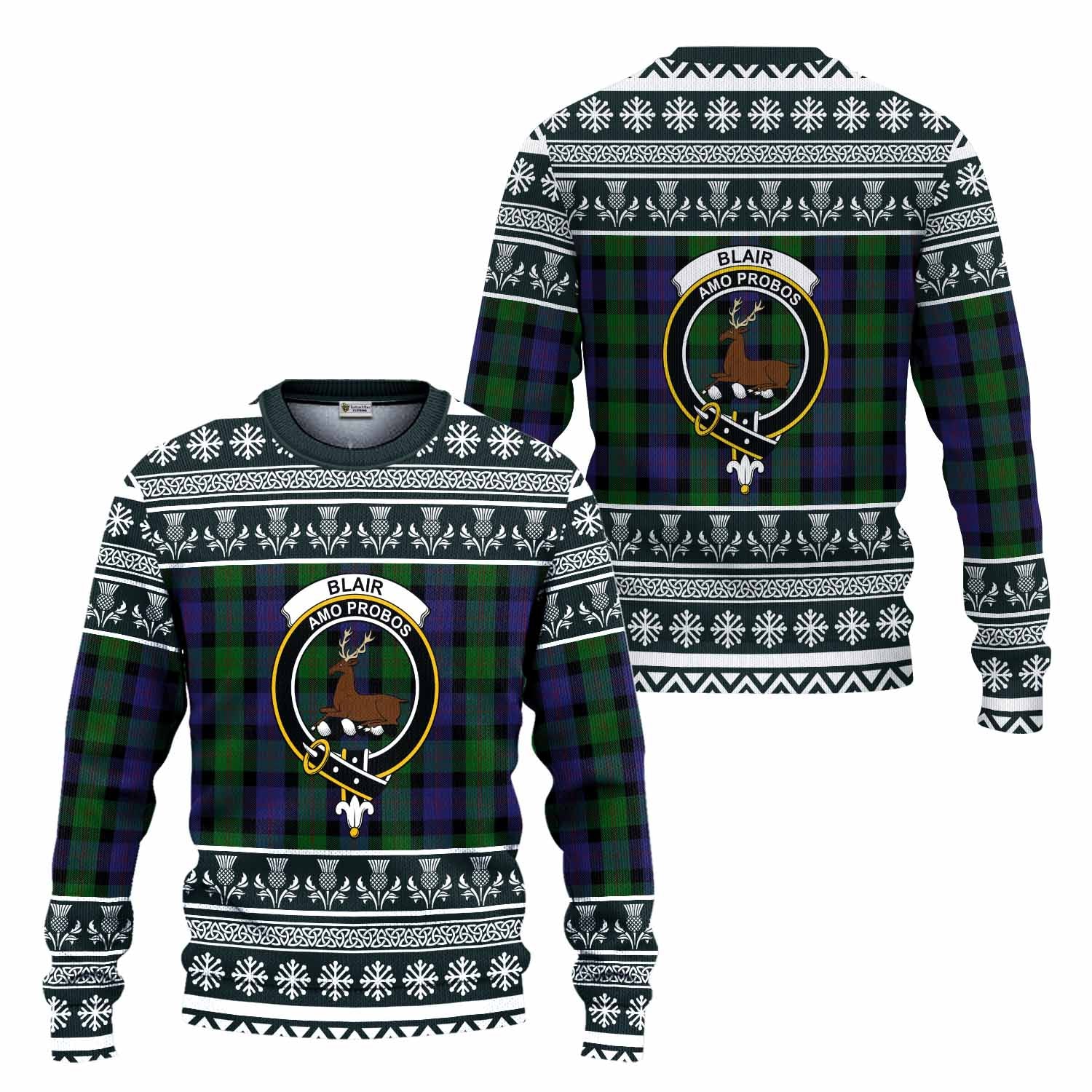 Blair Clan Tartan Christmas Ugly Sweater with Family Crest - Tartan Vibes Clothing