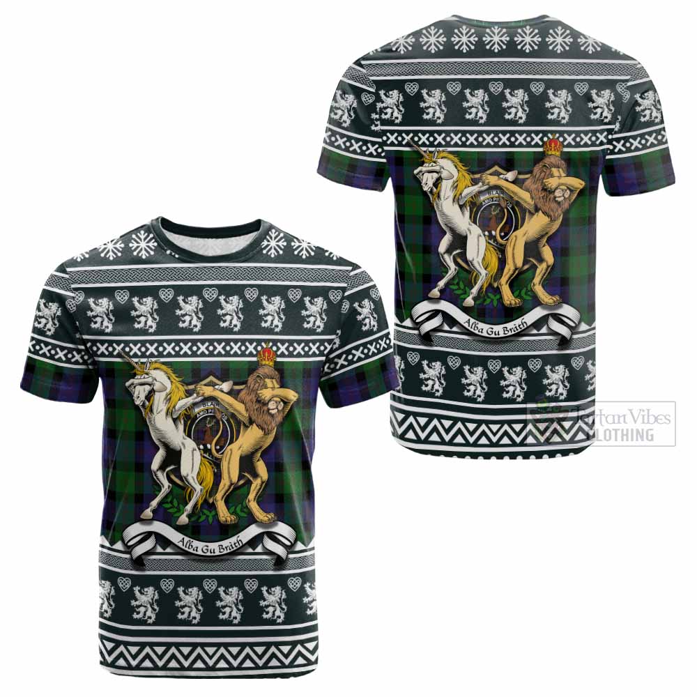 Blair Clan Tartan Crest Christmas Cotton T-shirt Coat of Arms Funny Style - Tartan Vibes Clothing