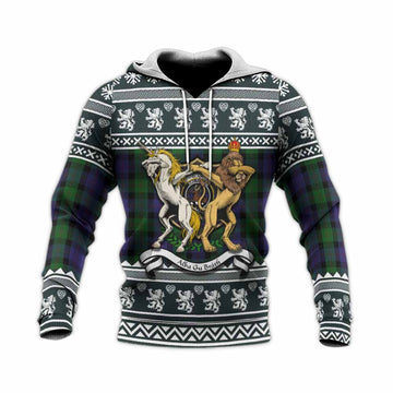 Blair Clan Tartan Crest Christmas Knitted Hoodie Coat of Arms Funny Style
