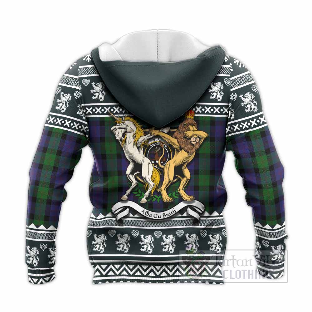 Blair Clan Tartan Crest Christmas Knitted Hoodie Coat of Arms Funny Style - Tartan Vibes Clothing