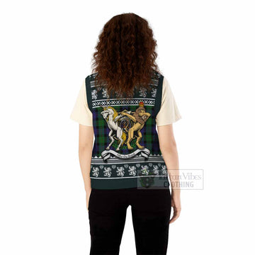 Blair Clan Tartan Crest Christmas Knitted V-Neck Vest Coat of Arms Funny Style