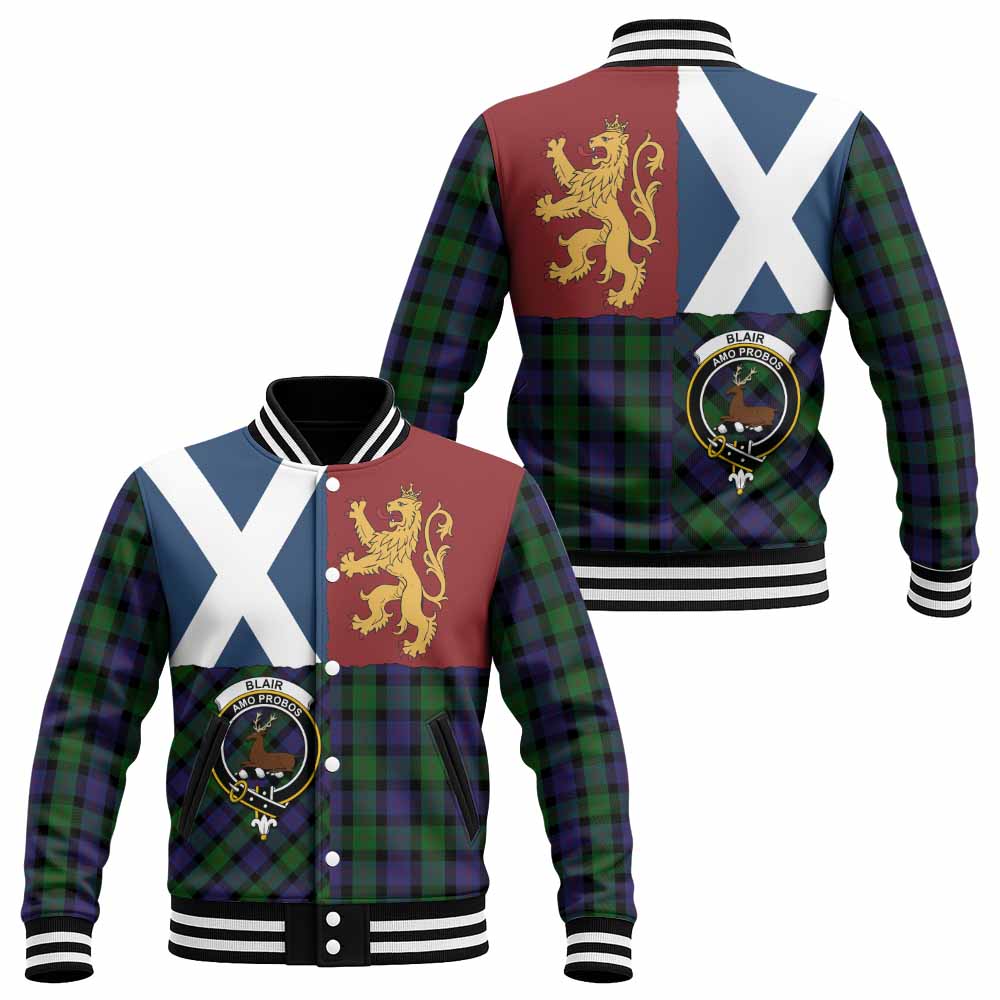 Blair Crest Tartan Baseball Jacket with Lion Rampant Saltire Style
