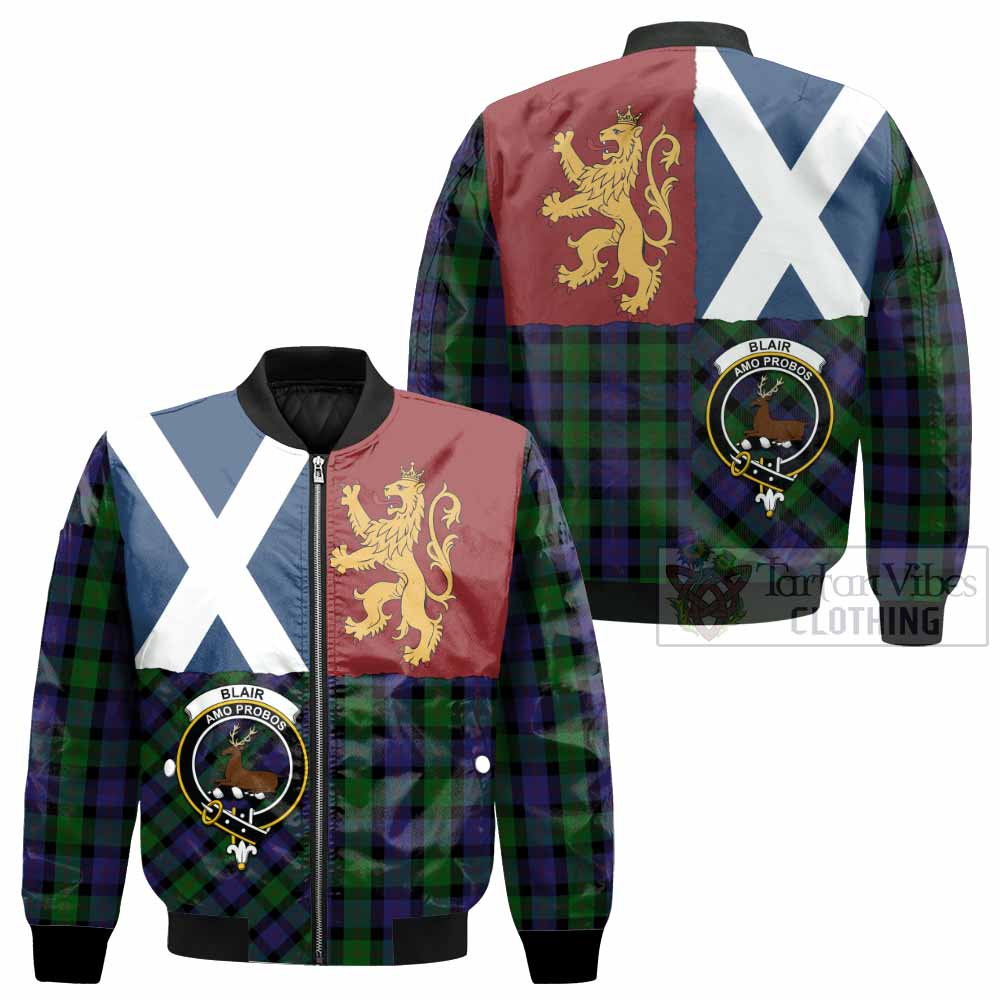 Blair Crest Tartan Bomber Jacket with Lion Rampant Saltire Style