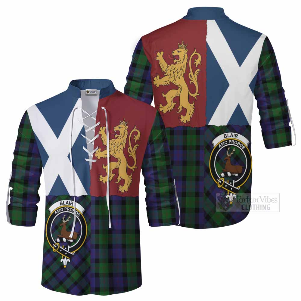 Blair Crest Tartan Ghillie Shirt with Lion Rampant Saltire Style - Tartan Vibes Clothing