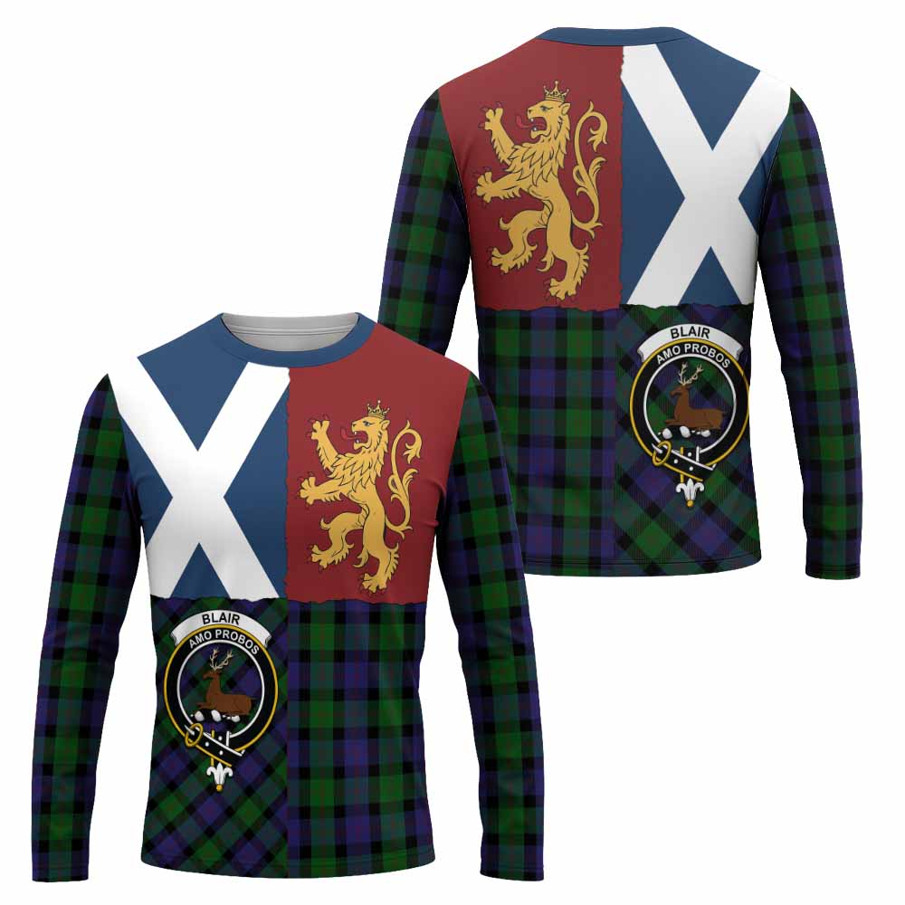 Blair Crest Tartan Long Sleeve T-Shirt with Lion Rampant Saltire Style