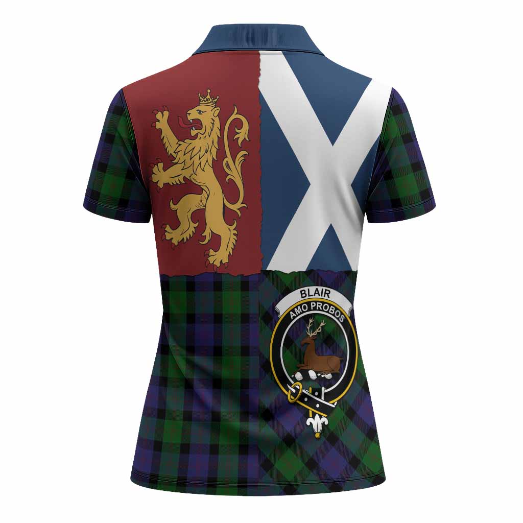 Blair Crest Tartan Women Polo Shirt with Lion Rampant Saltire Style
