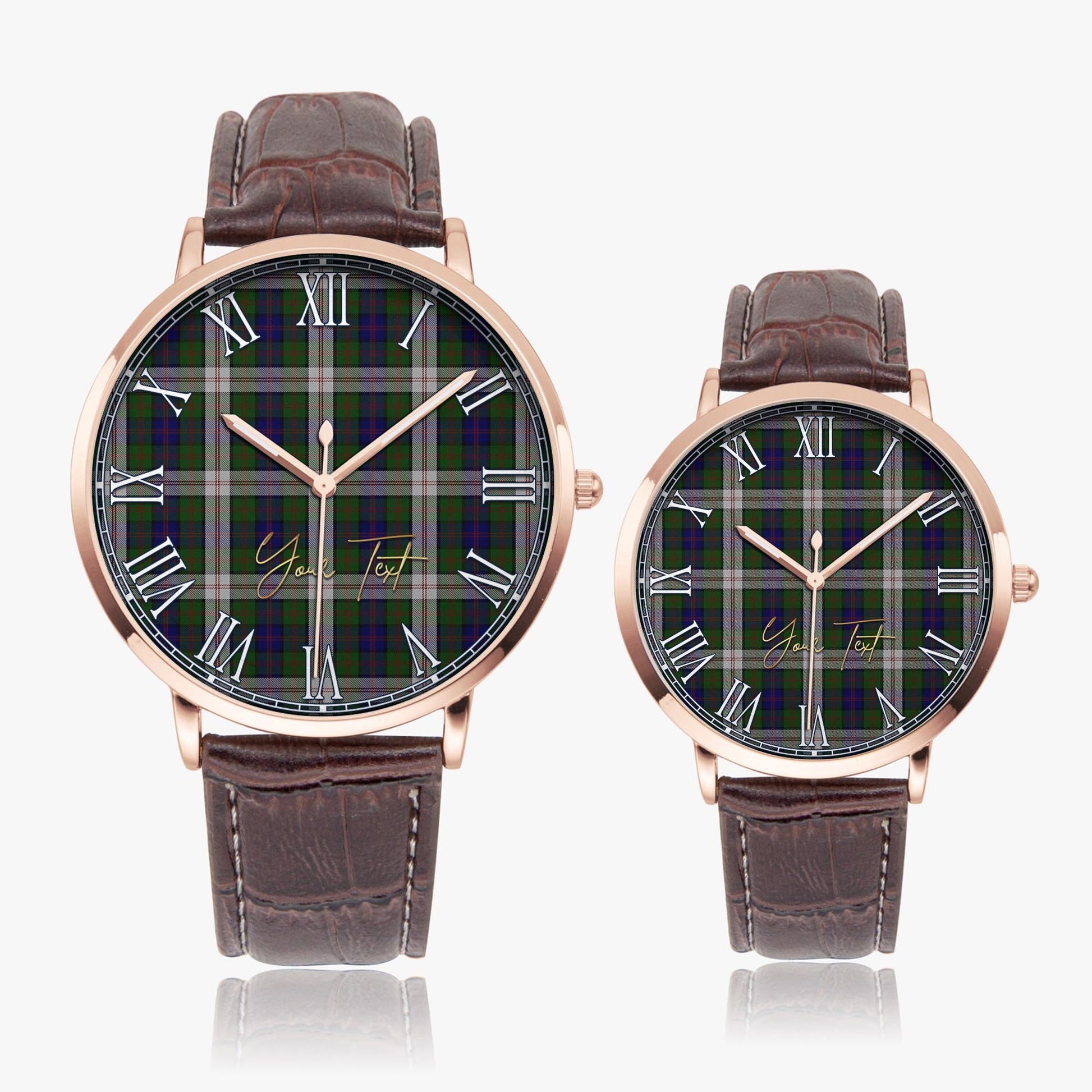 Blair Dress Tartan Personalized Your Text Leather Trap Quartz Watch Ultra Thin Rose Gold Case With Brown Leather Strap - Tartanvibesclothing