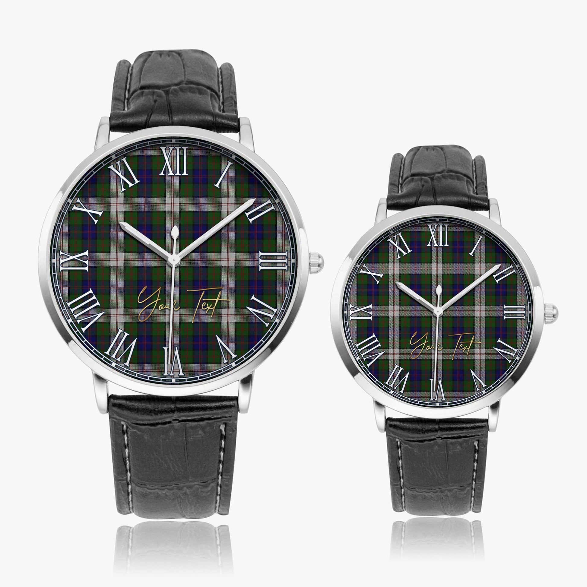 Blair Dress Tartan Personalized Your Text Leather Trap Quartz Watch Ultra Thin Silver Case With Black Leather Strap - Tartanvibesclothing
