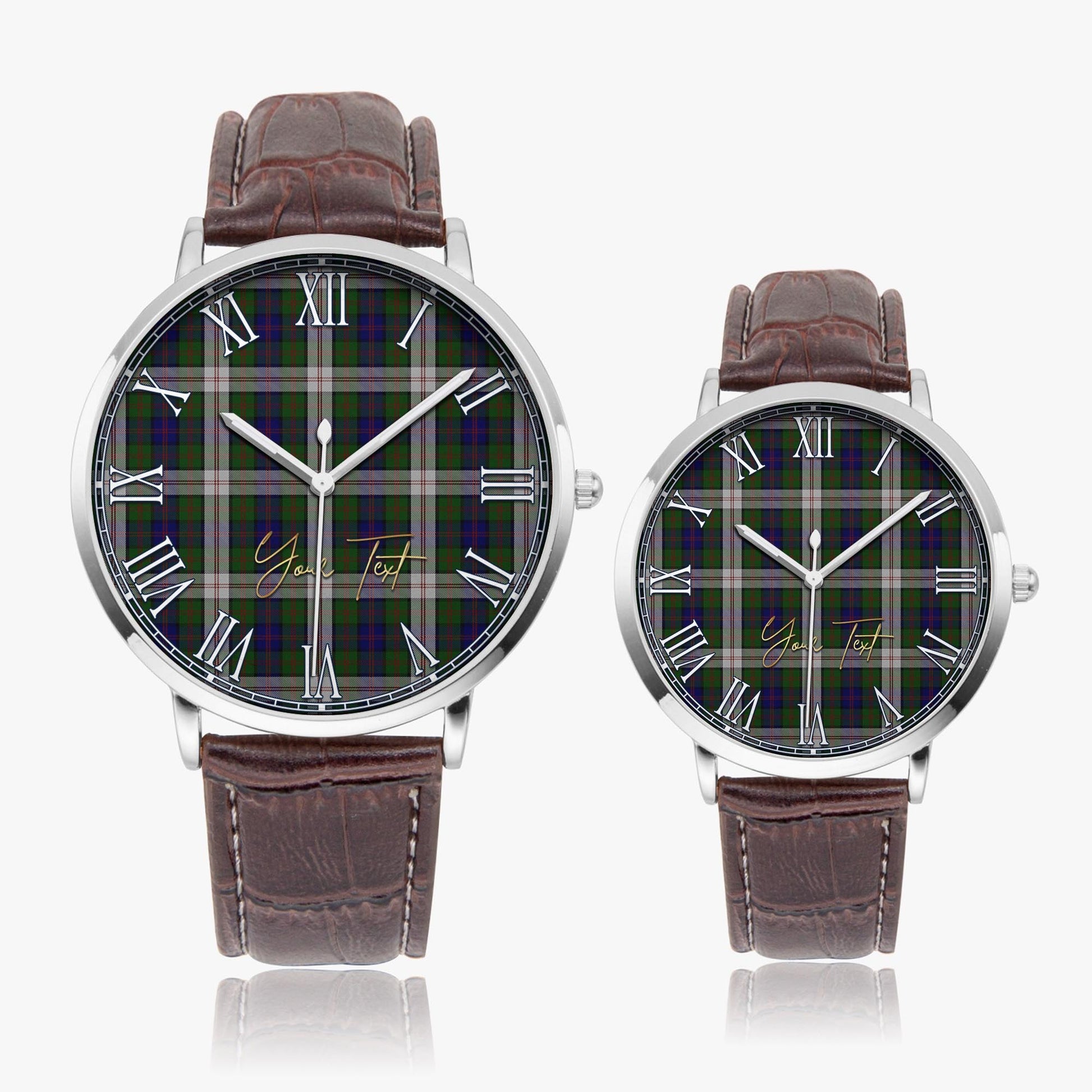 Blair Dress Tartan Personalized Your Text Leather Trap Quartz Watch Ultra Thin Silver Case With Brown Leather Strap - Tartanvibesclothing