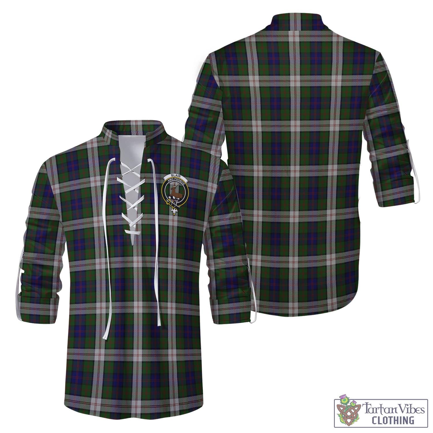 Tartan Vibes Clothing Blair Dress Tartan Men's Scottish Traditional Jacobite Ghillie Kilt Shirt with Family Crest