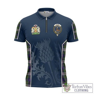 Blair Dress Tartan Zipper Polo Shirt with Family Crest and Scottish Thistle Vibes Sport Style