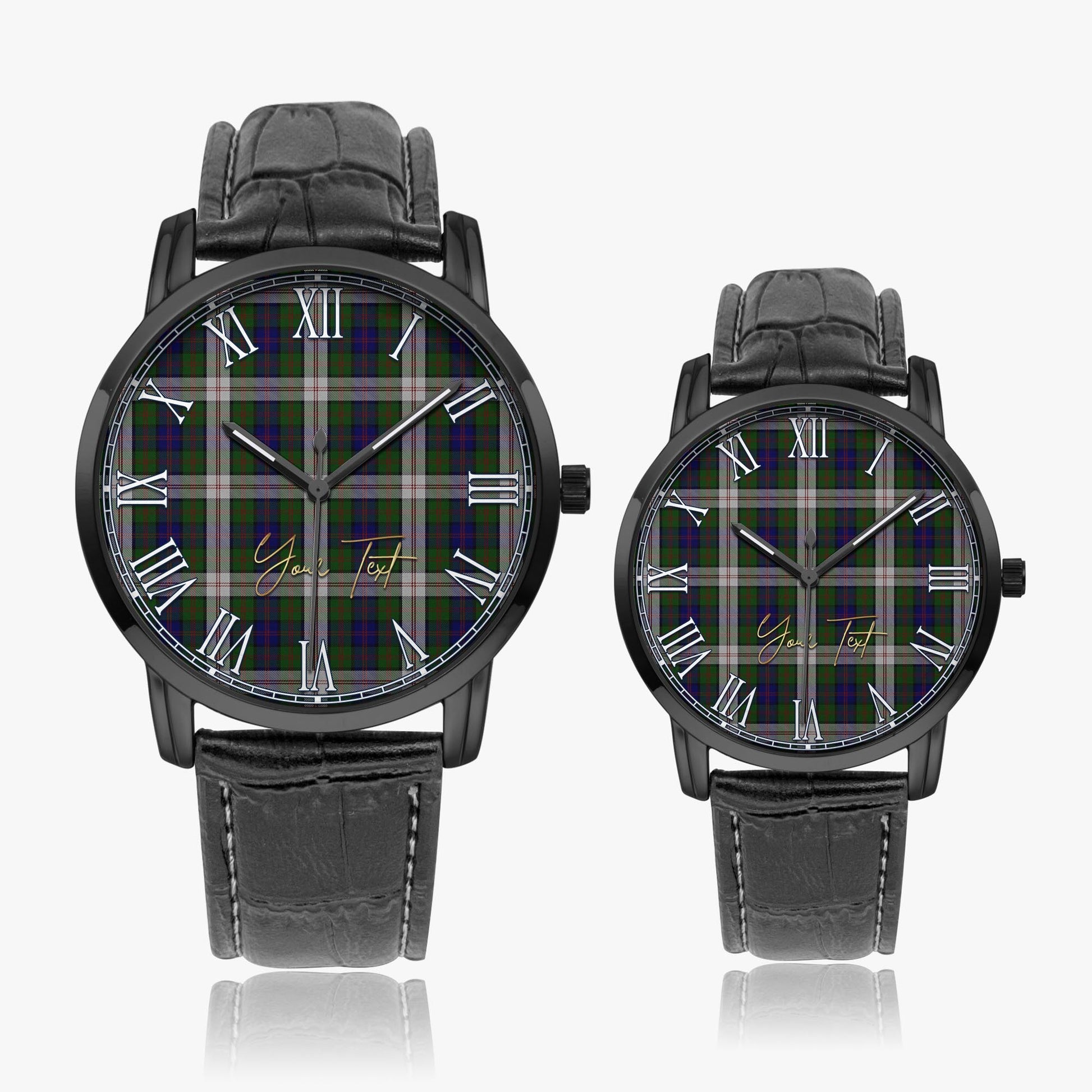 Blair Dress Tartan Personalized Your Text Leather Trap Quartz Watch Wide Type Black Case With Black Leather Strap - Tartanvibesclothing