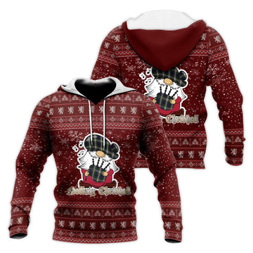 Blair Dress Clan Christmas Knitted Hoodie with Funny Gnome Playing Bagpipes