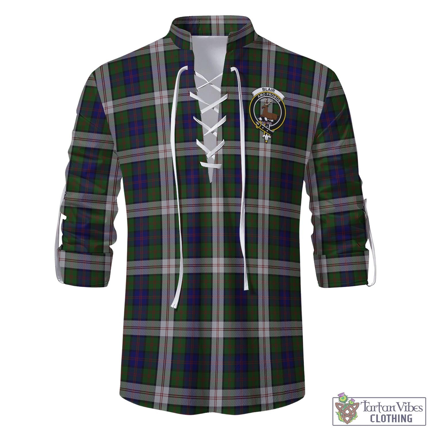Tartan Vibes Clothing Blair Dress Tartan Men's Scottish Traditional Jacobite Ghillie Kilt Shirt with Family Crest