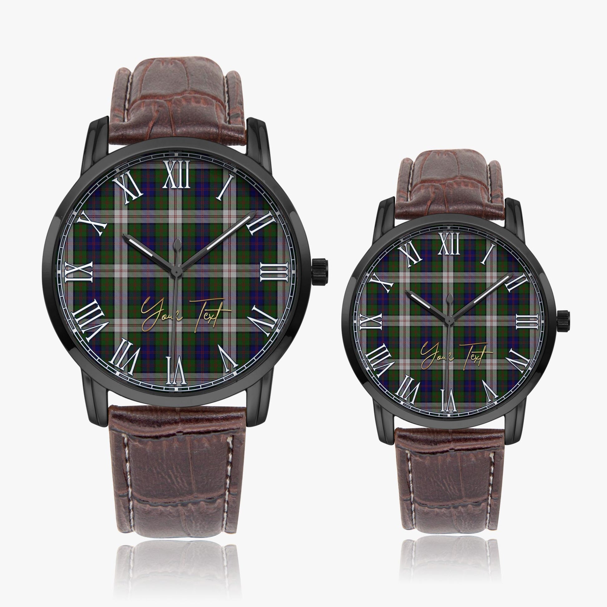 Blair Dress Tartan Personalized Your Text Leather Trap Quartz Watch Wide Type Black Case With Brown Leather Strap - Tartanvibesclothing